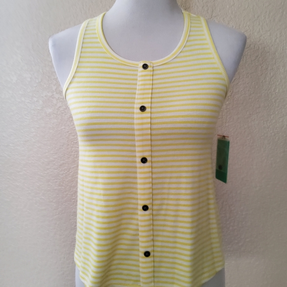 Copper Key Button Front Striped Sleeveless SwingTank Top Size M Yellow New - Picture 2 of 8